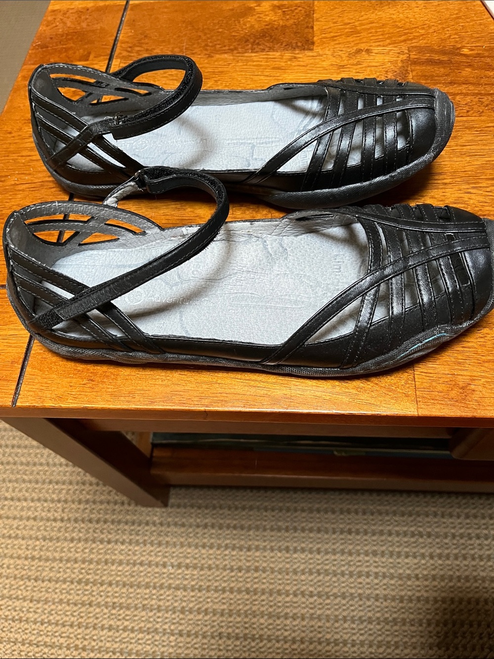 J-41 Black Strappy Closed-Toe Ankle Strap Flats